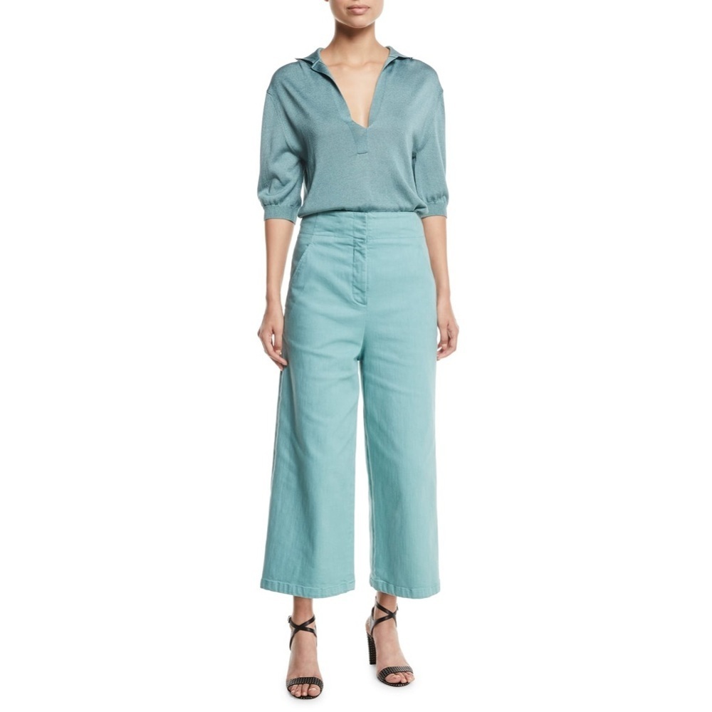 TIBI Demi Wide-Leg Garment-Dyed Twill Cropped Jeans